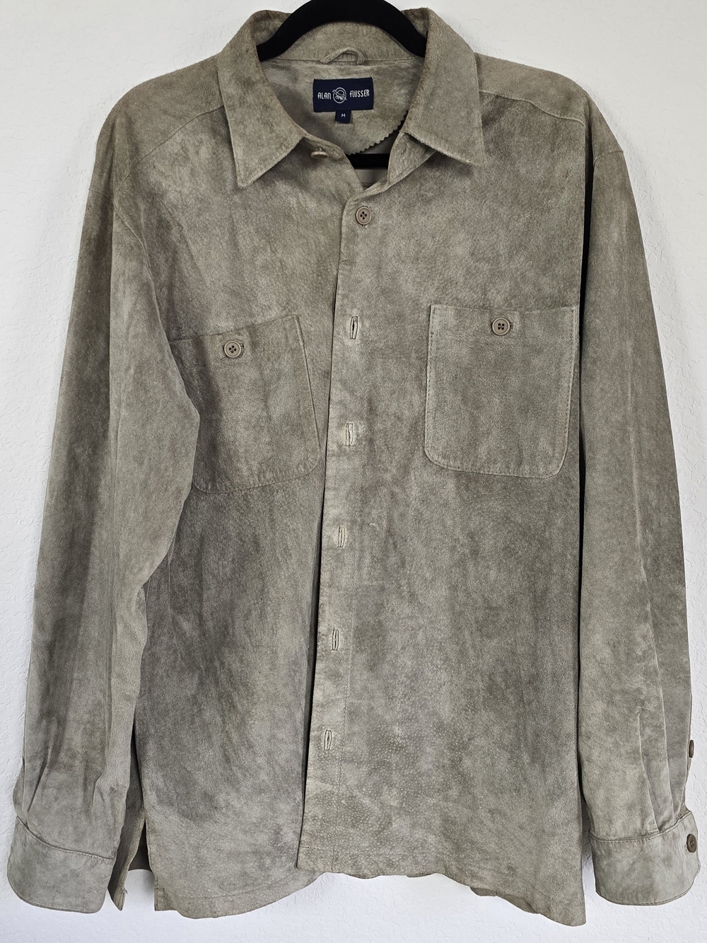 Alan Flusser Suede Button-Up Shirt Jacket - Olive Taupe